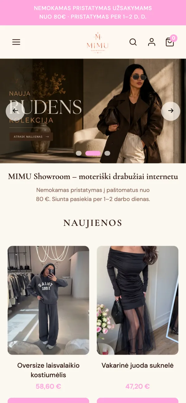 MIMU Showroom website on a phone